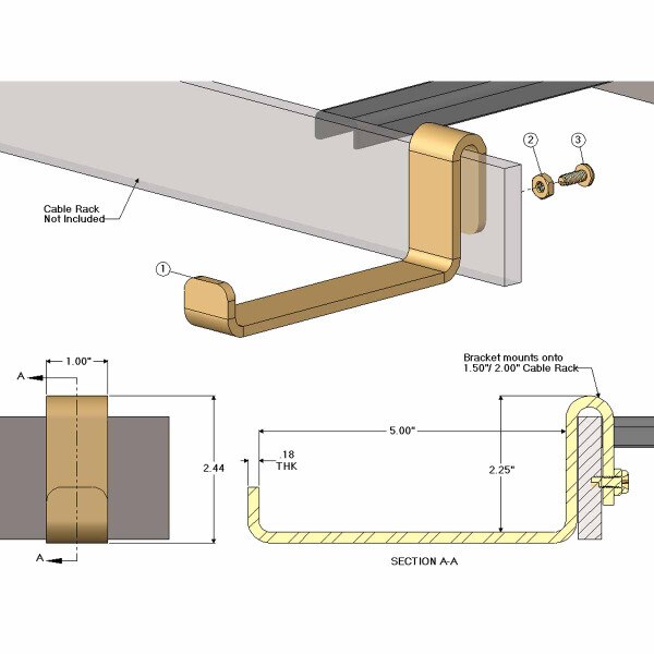 Cable Support for Cable Runway, 2 Drop, 5 Shelf, Yellow Zinc