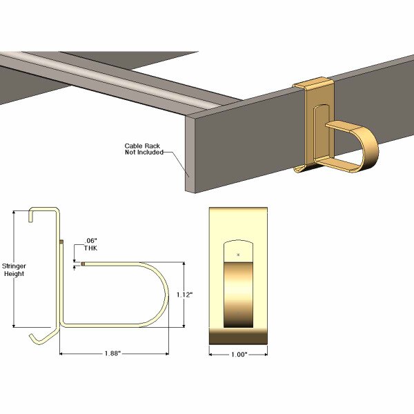 Cable Support for Cable Runway, No Drop, 1-1/2 Shelf, Yellow Zinc